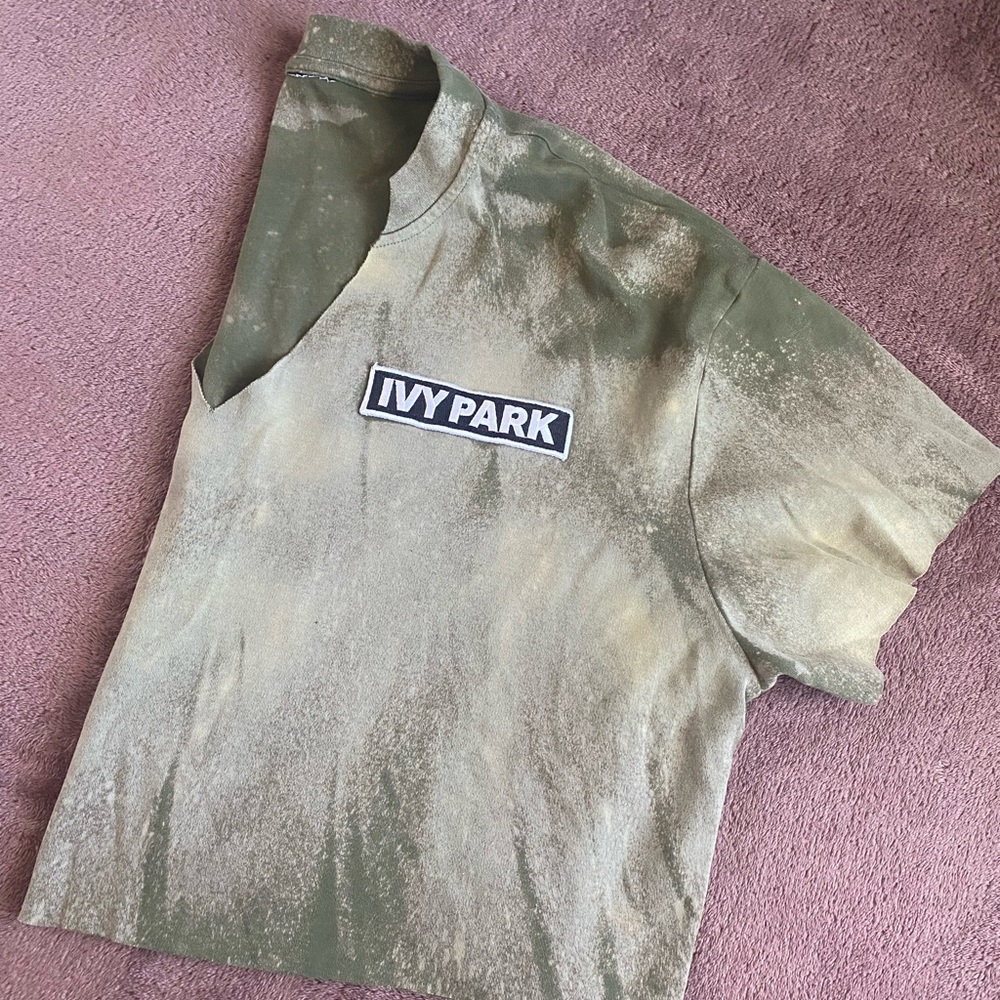 Ivy Park Bleached Distressed Crop Top Olive Green